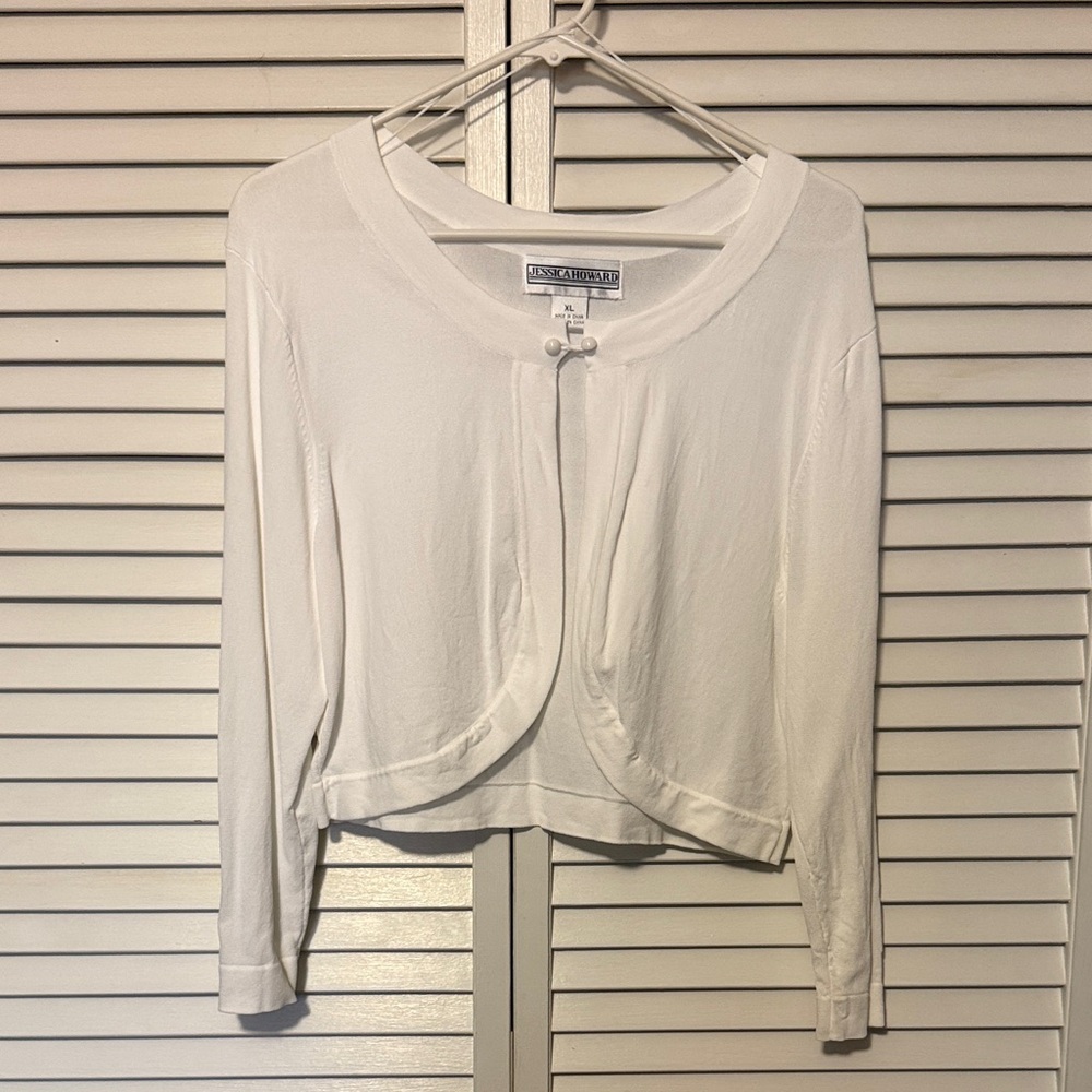 Jessica Howard White Cropped Single-Button Knit Cardigan